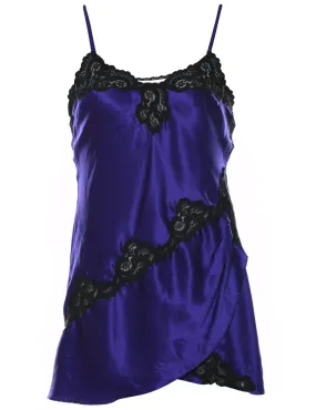 Purple & Black Lace Trim Slip Dress - S