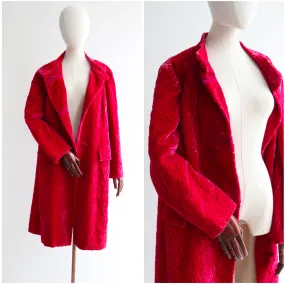 "Pink Matelasse Velvet" Vintage 1960's Hot Pink Matelasse Velvet Coat UK 14 US 10