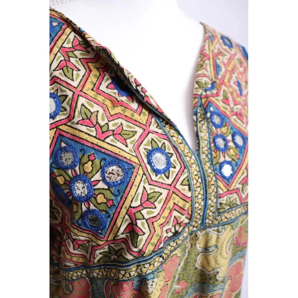 RAMONA RULL 1960's Multicolored Batik Maxi Dress | Size L/XL