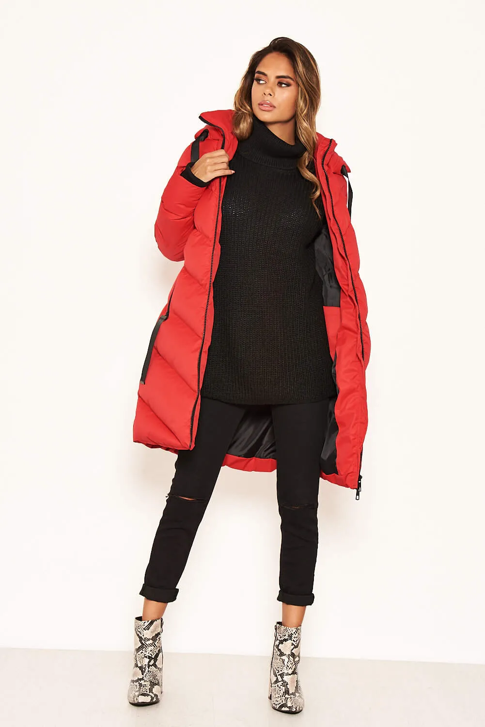 Red Longline Padded Coat