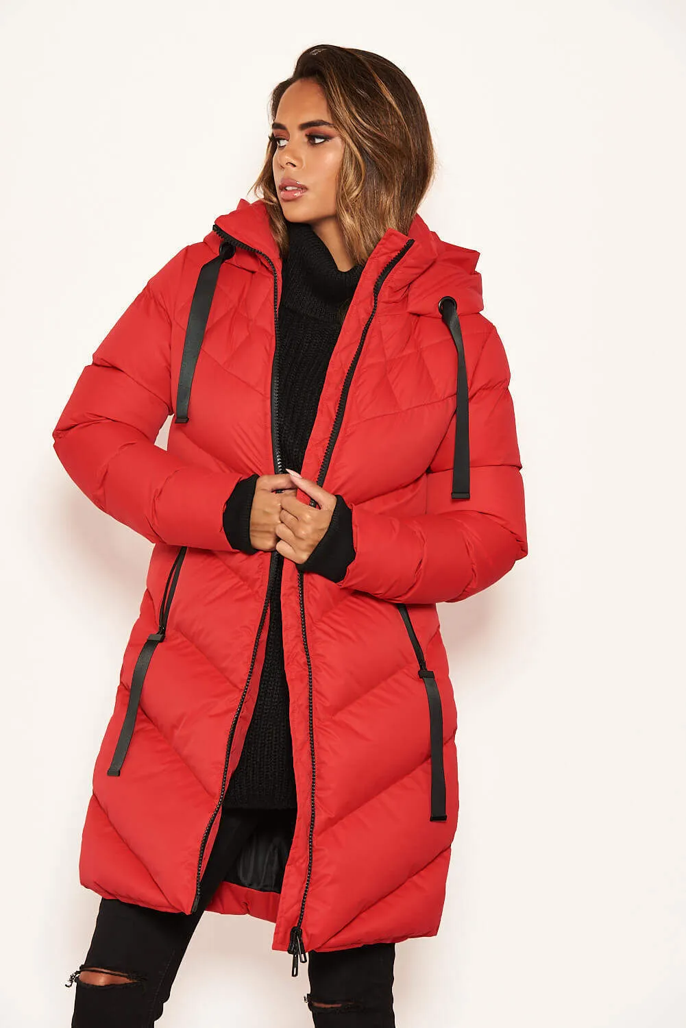 Red Longline Padded Coat