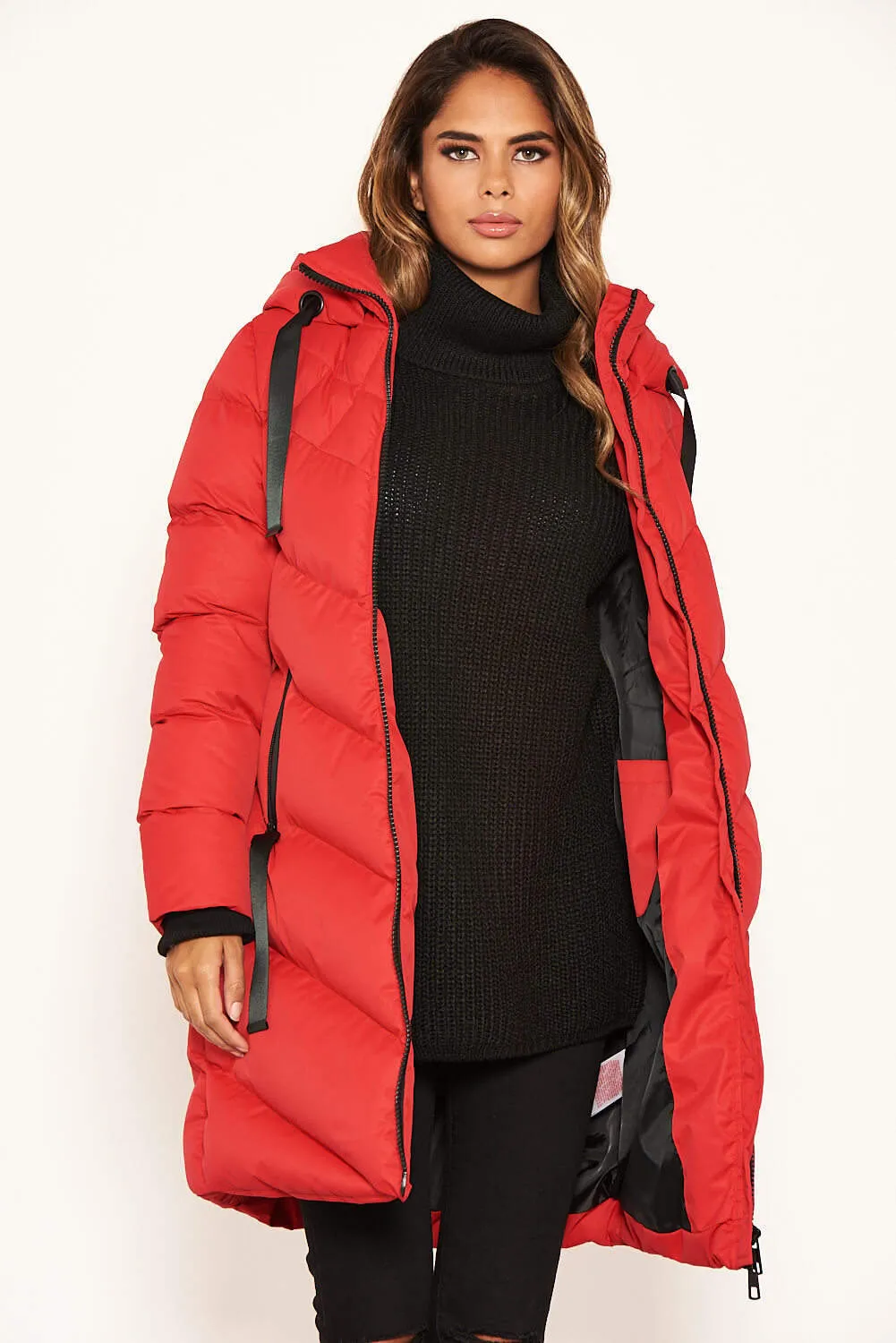 Red Longline Padded Coat