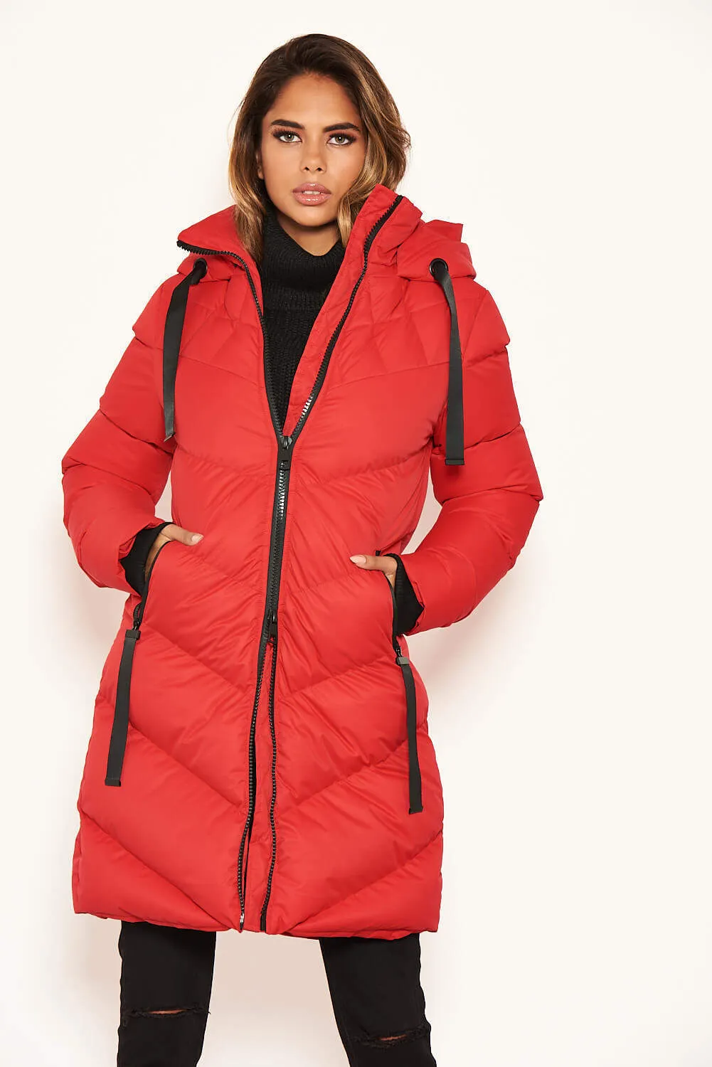 Red Longline Padded Coat