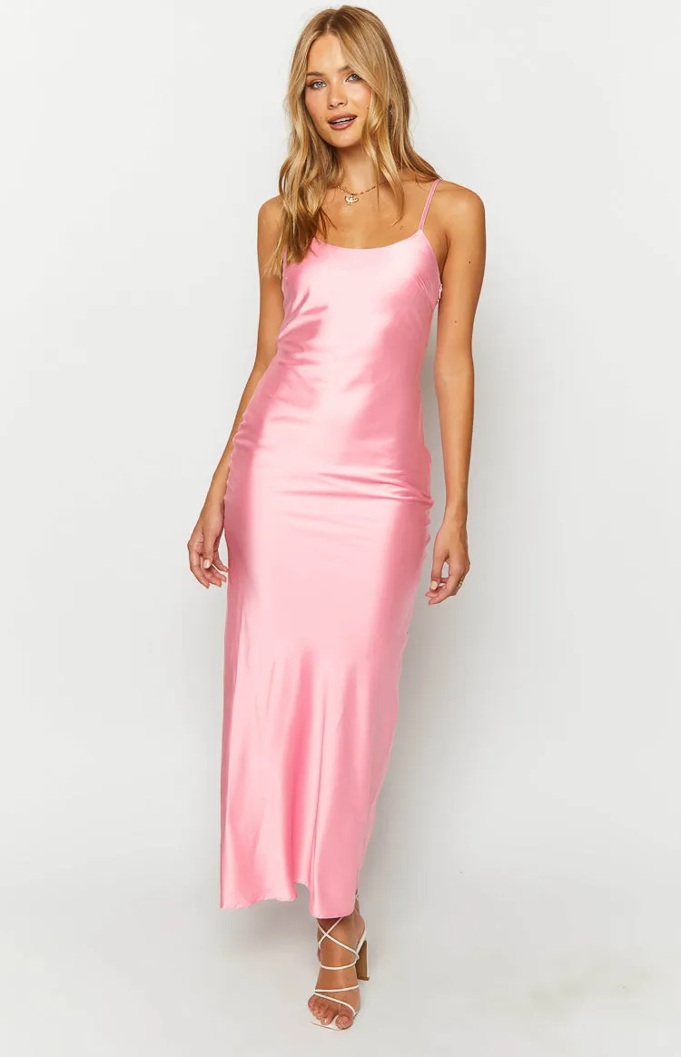 Renesmee Pink Satin Maxi Dress