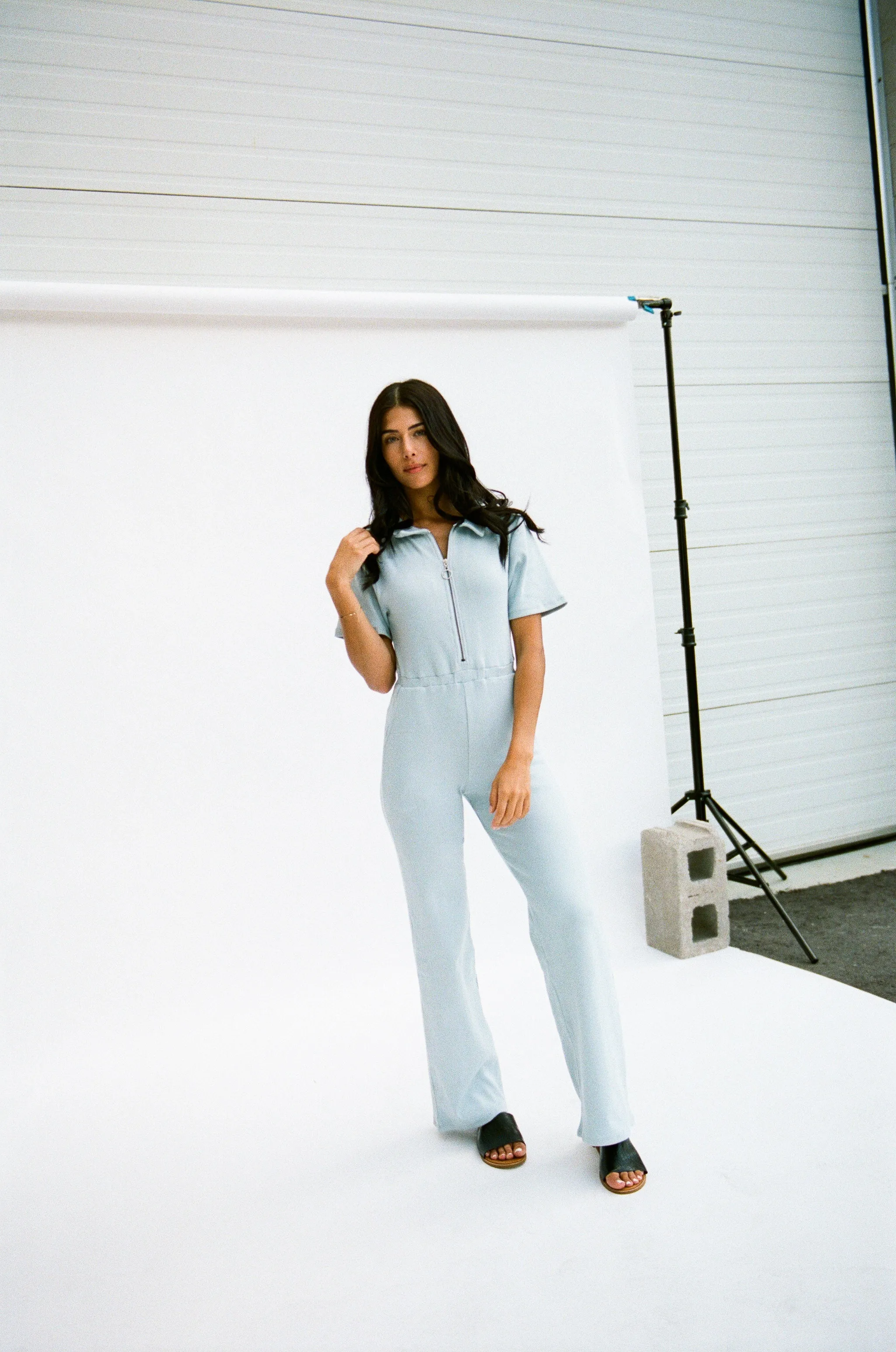 Ribbed Polo Jumpsuit Silver