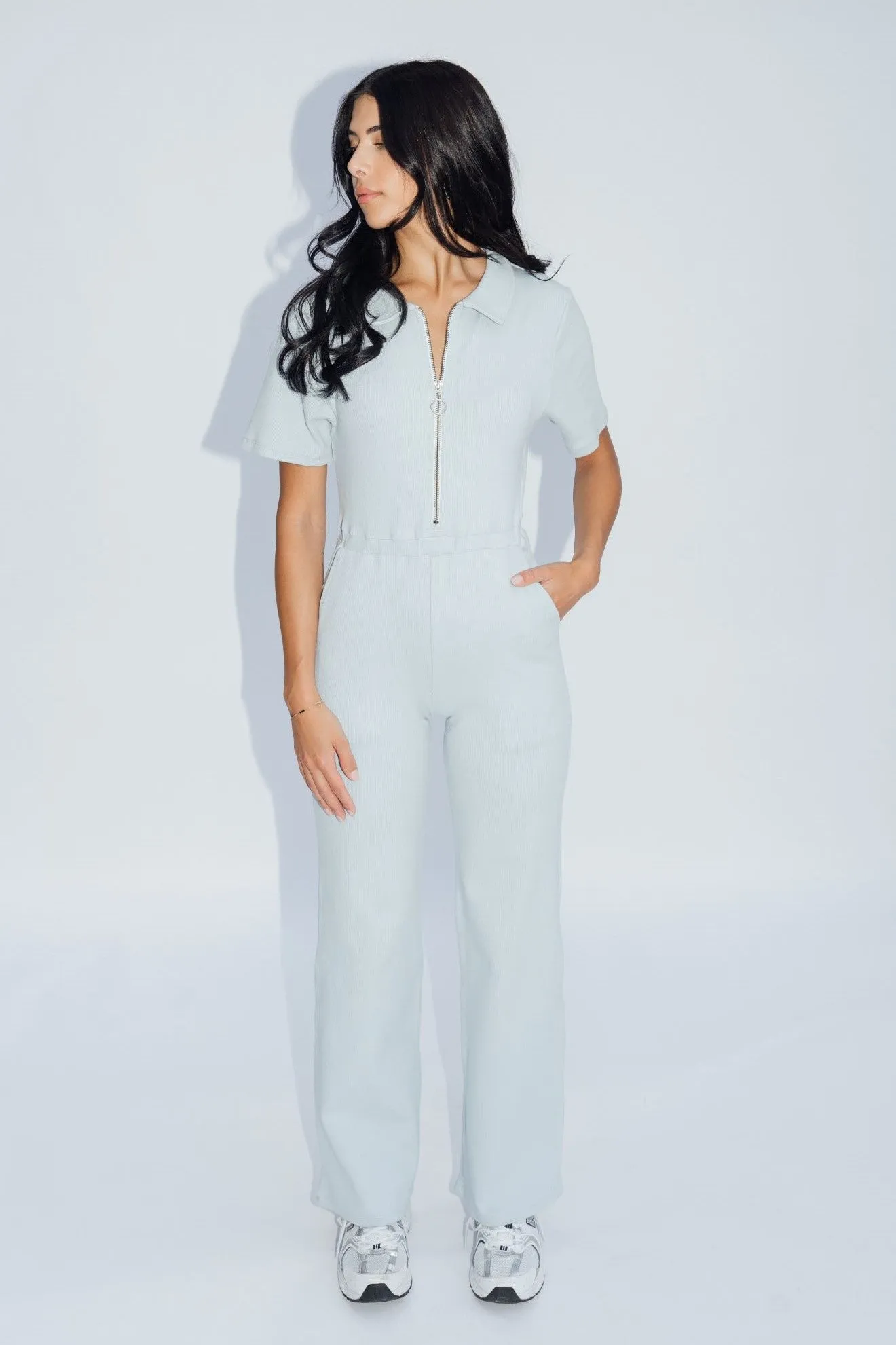 Ribbed Polo Jumpsuit Silver