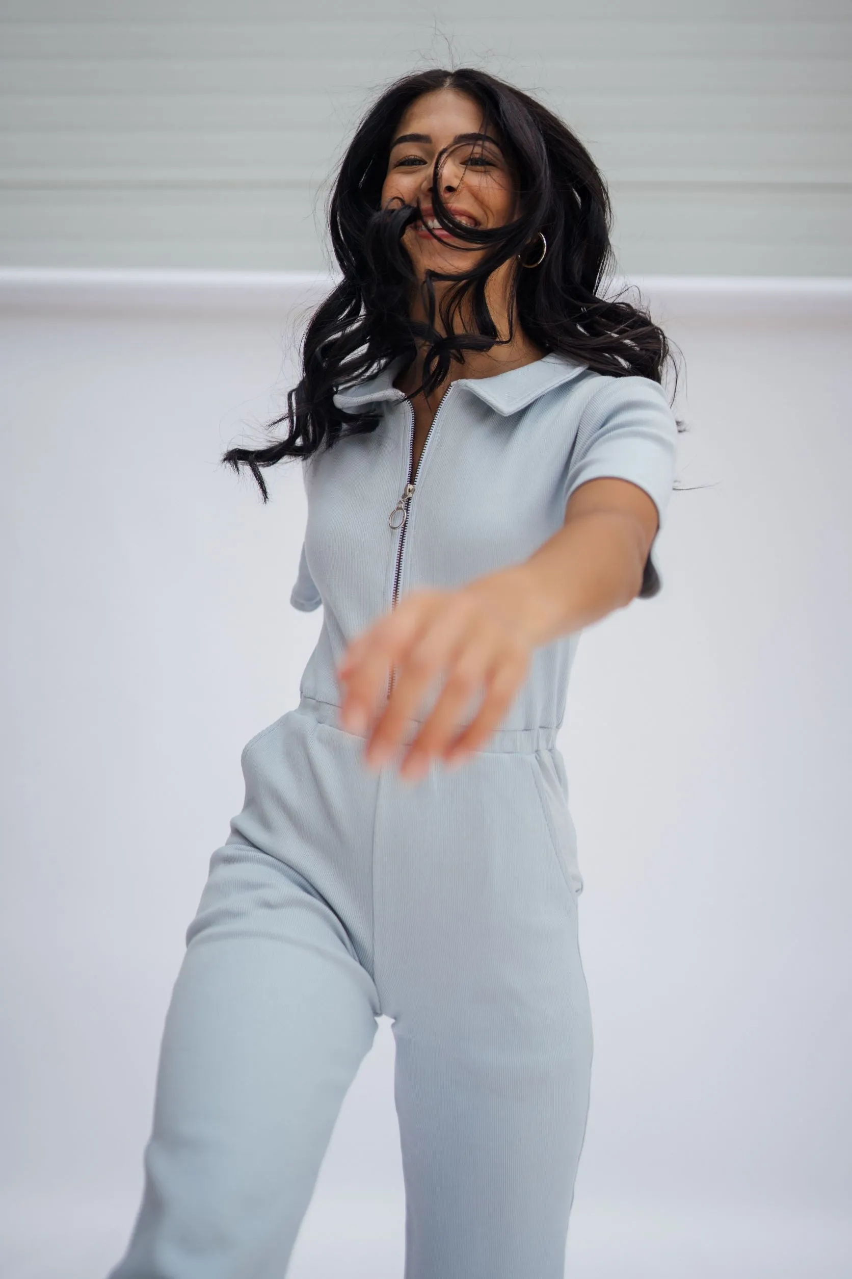 Ribbed Polo Jumpsuit Silver