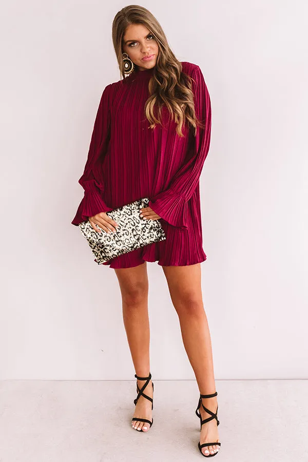 Rooftop Skyline Pleated Shift Dress In Wine