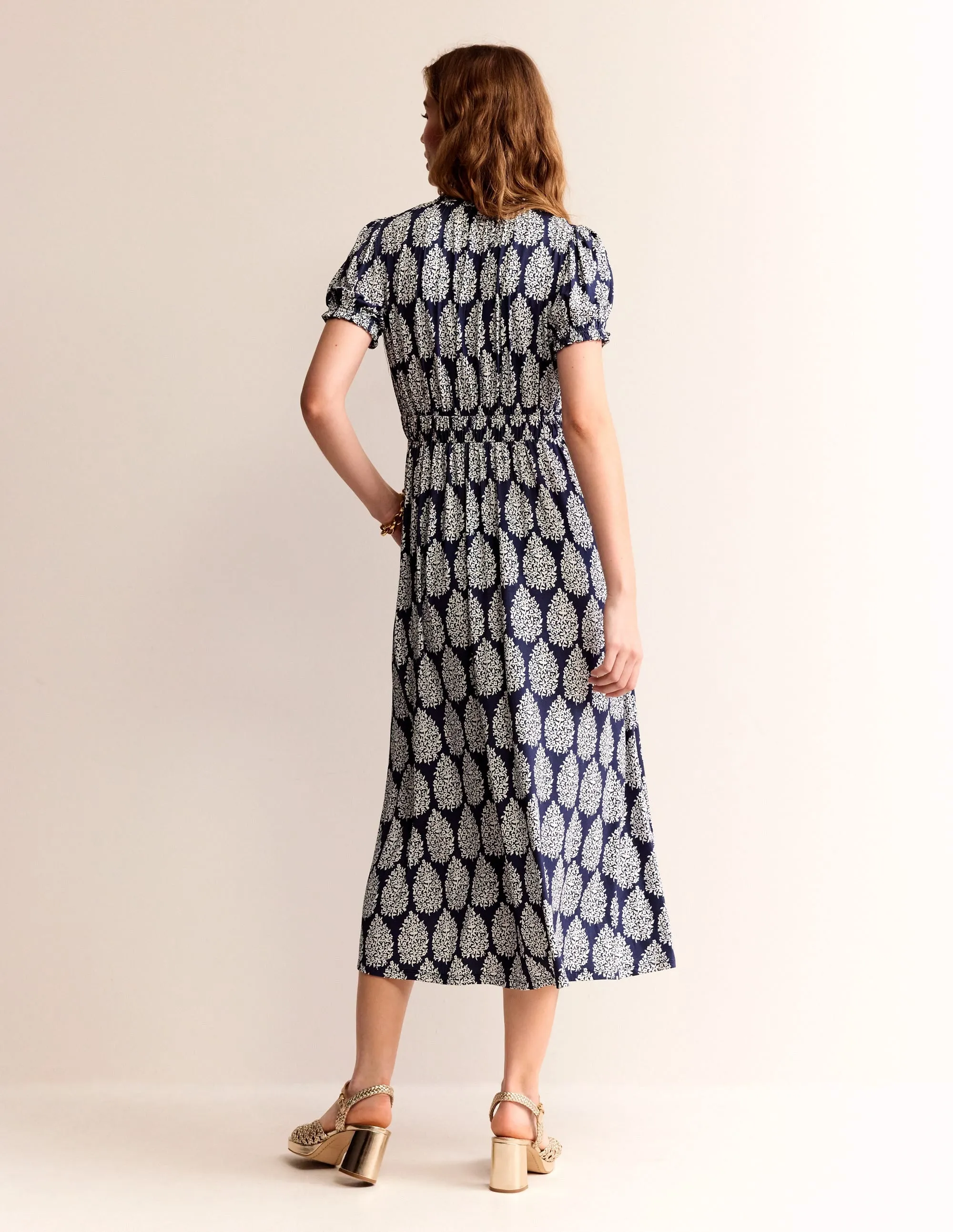 Rosanna Jersey Midi Tea Dress-French Navy, Floret Paisley