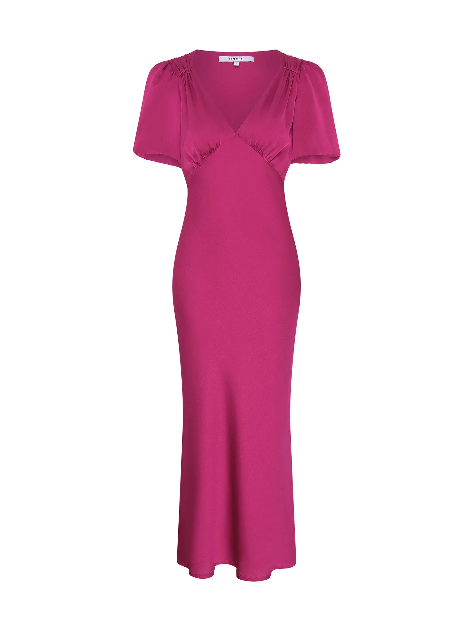 Rosie Ruched Puff Sleeve Dress in Magenta