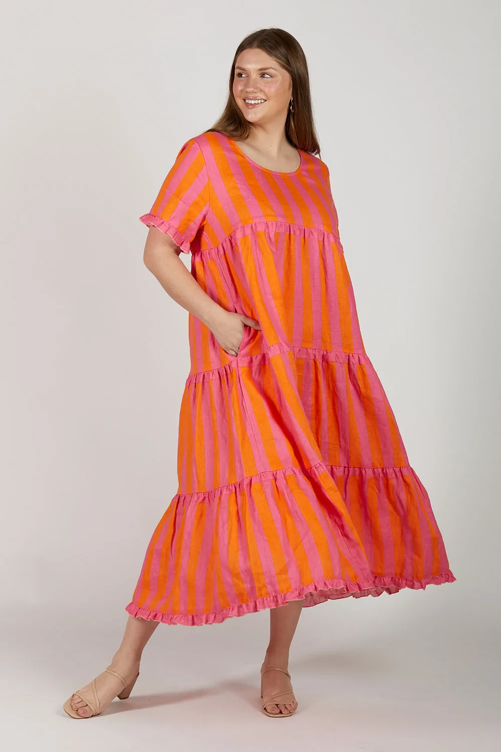 Sabre Linen Frill Maxi Dress in Afterglow