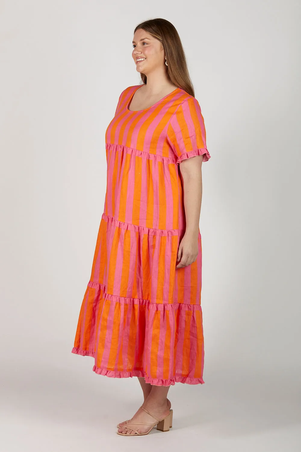 Sabre Linen Frill Maxi Dress in Afterglow