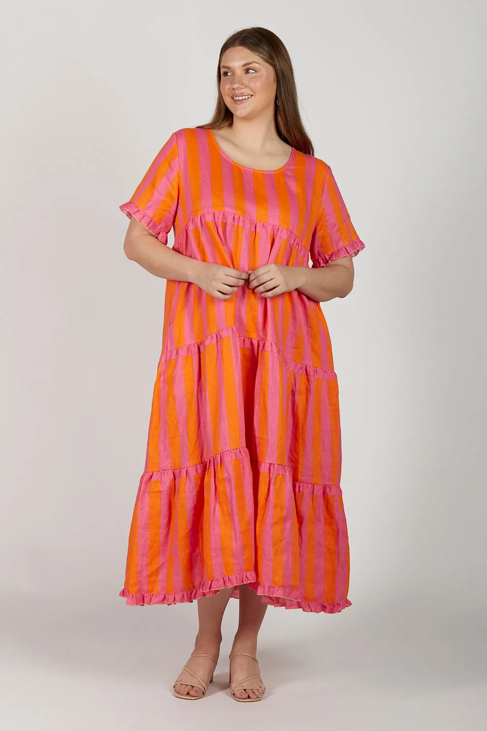 Sabre Linen Frill Maxi Dress in Afterglow