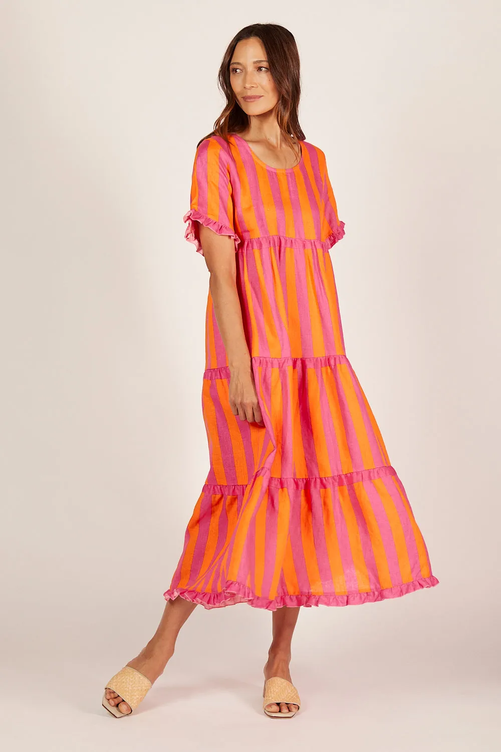 Sabre Linen Frill Maxi Dress in Afterglow