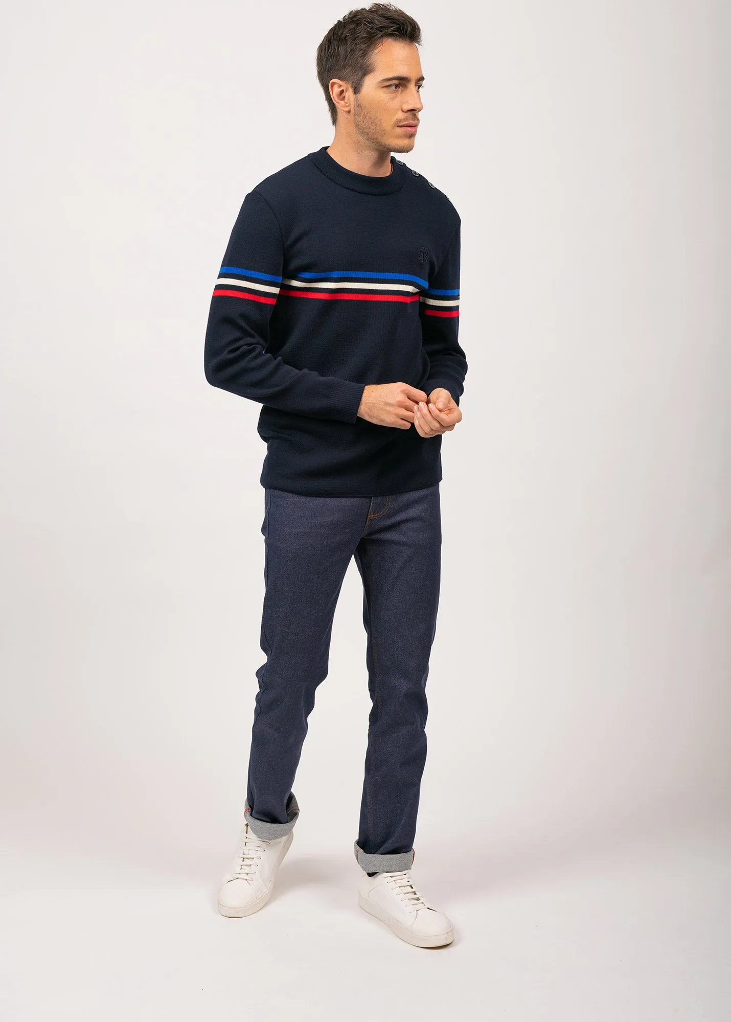 Sailor jumper with tricolour stripes - SAINT JAMES x Elysée (NAVY)