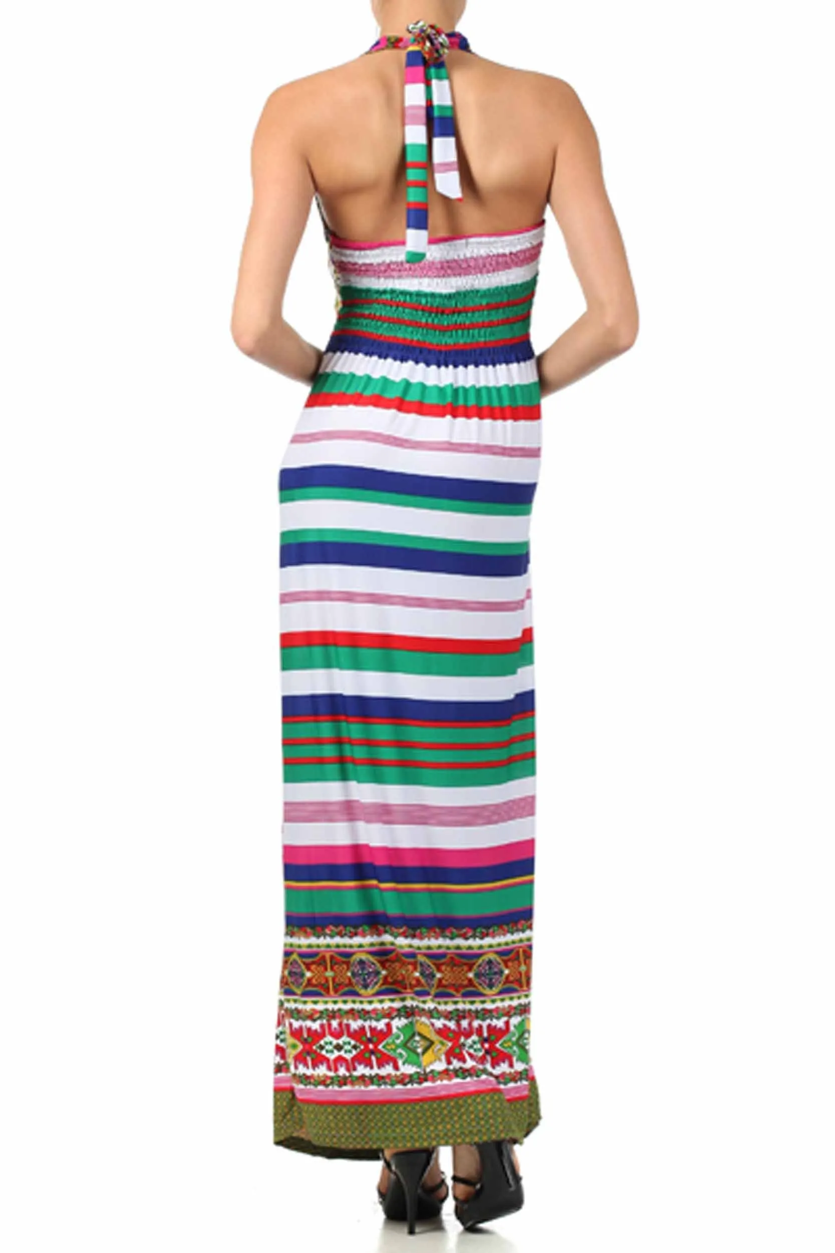 Sakkas Aztec Stripe Medallion Halter Maxi Dress