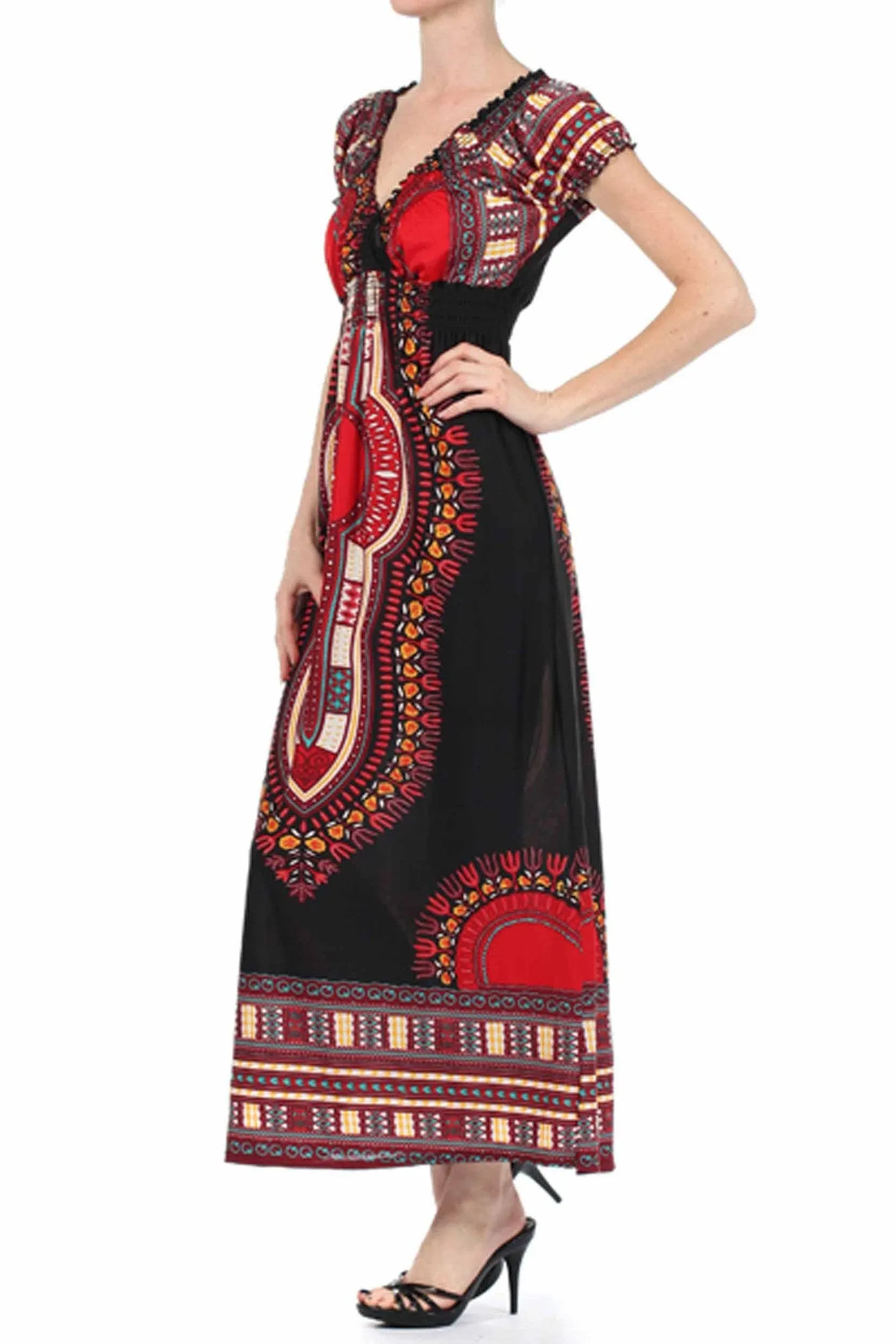 Sakkas Tribal Summer Smocked Empire Waist Maxi Dress