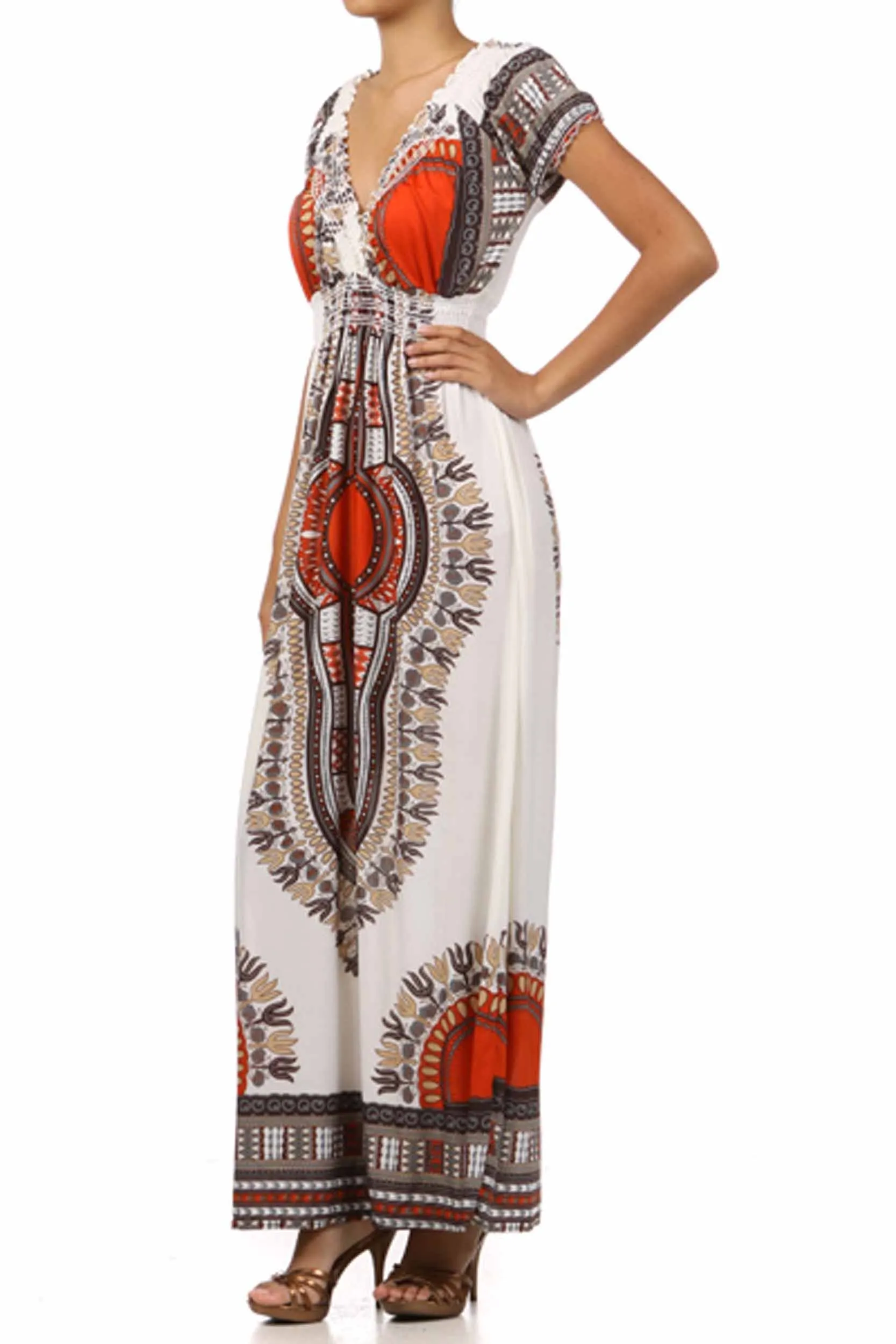 Sakkas Tribal Summer Smocked Empire Waist Maxi Dress