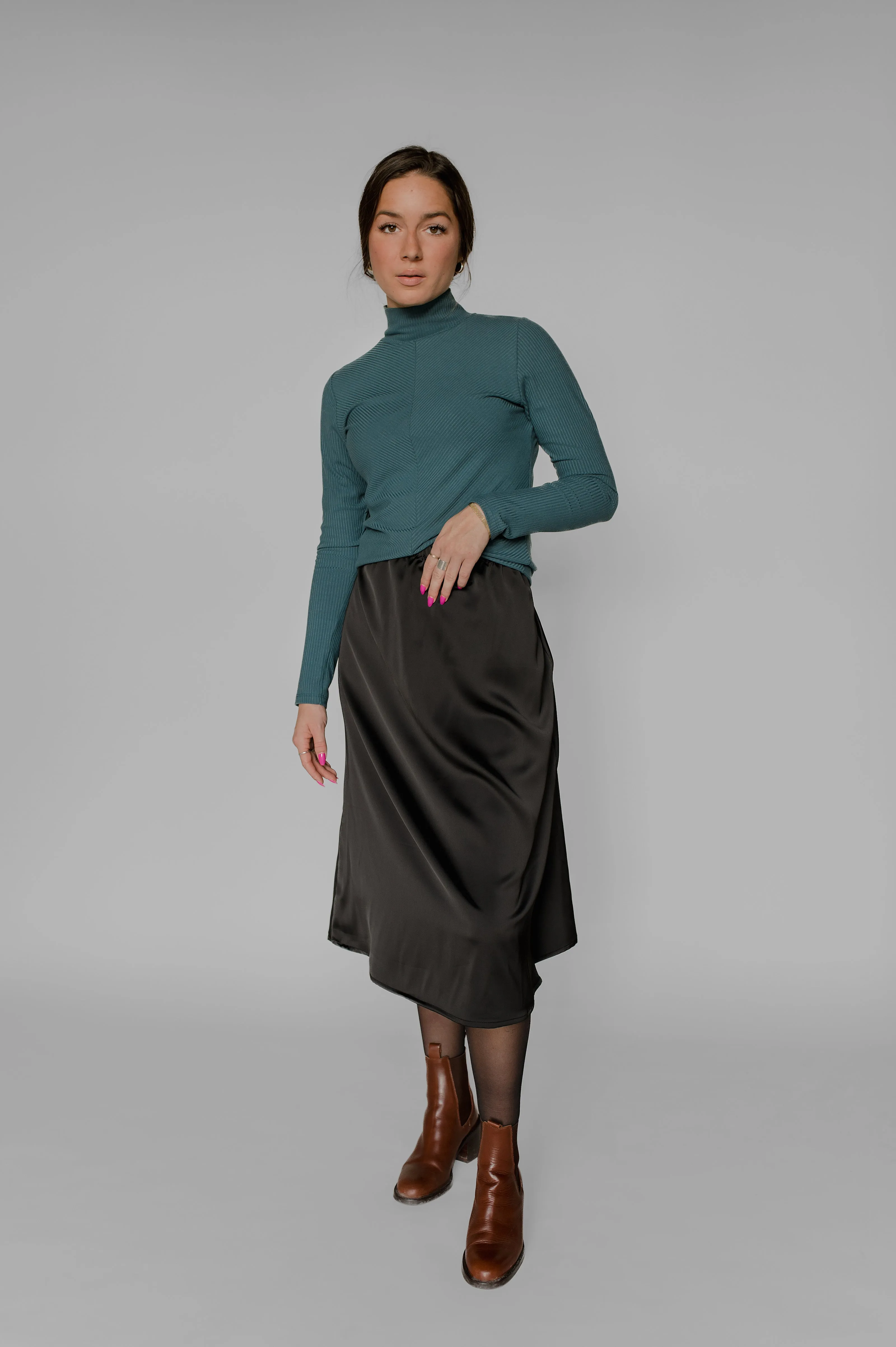 Satin midi skirt