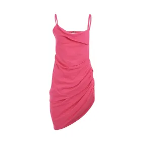 Saudade Asymmetric Draped mini Dress in Pink