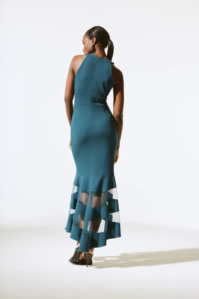 Scuba Crepe And Mesh Trumpet Gown