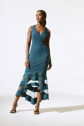 Scuba Crepe And Mesh Trumpet Gown