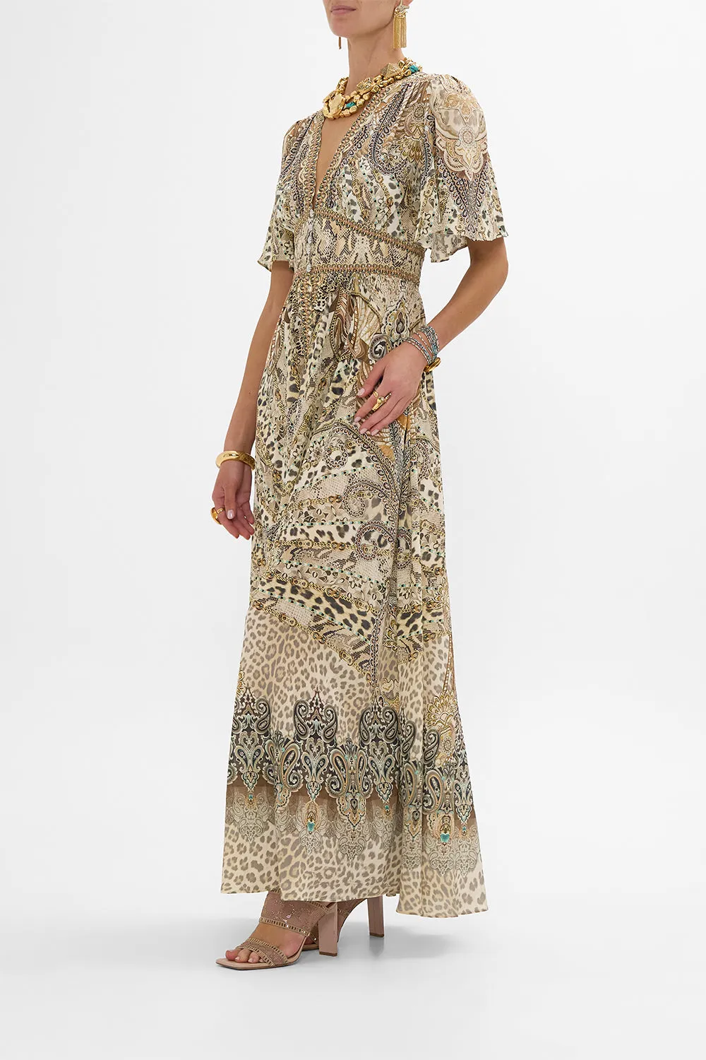 SHAPED WAISTBAND DRESS WITH FLUTTER SLEEVES THE THRONE ROOM