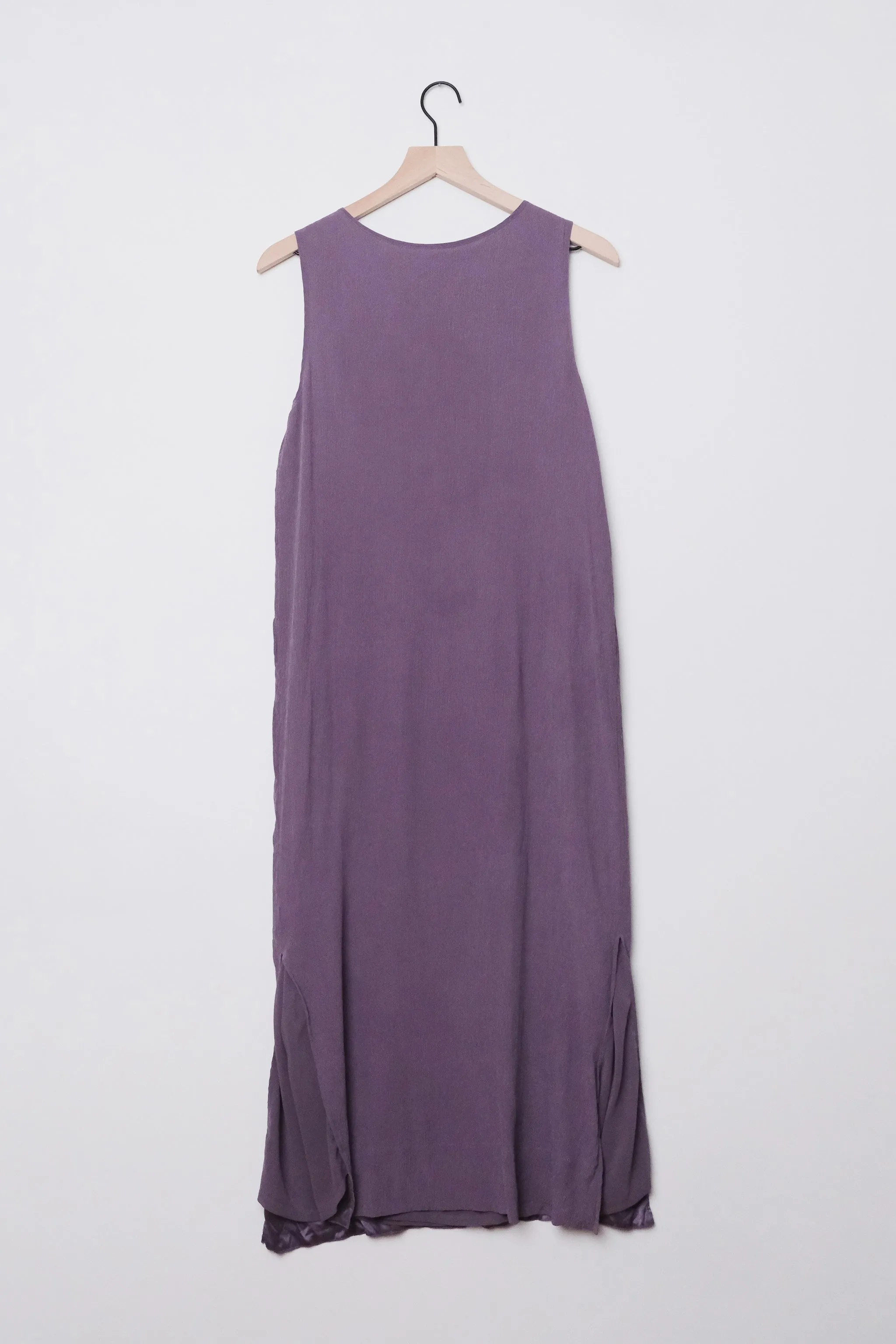 Slinky Silk Purple Mauve Maxi Tank Dress US 10, Plisse Crepe 90s