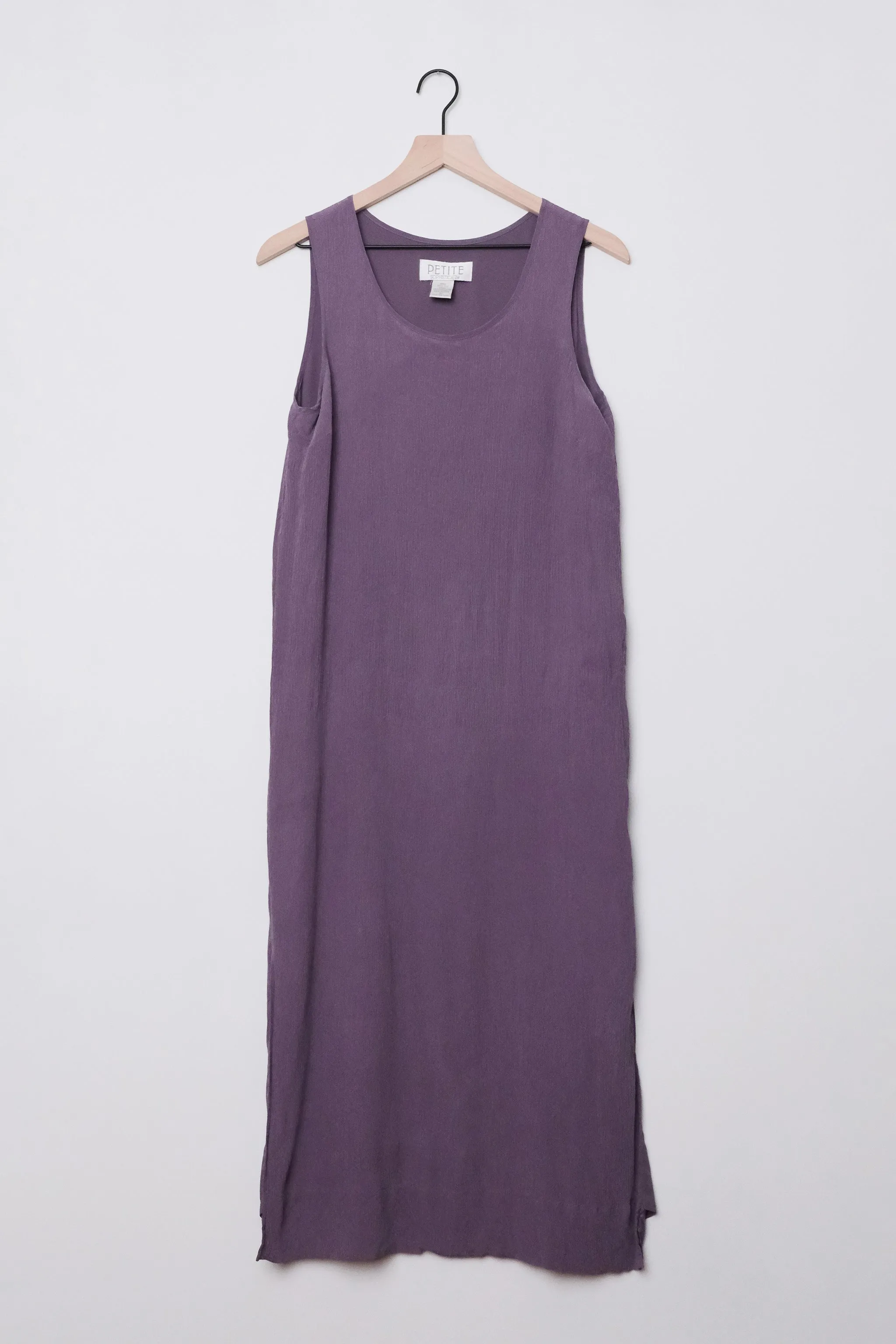 Slinky Silk Purple Mauve Maxi Tank Dress US 10, Plisse Crepe 90s