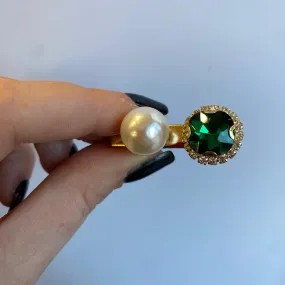 Small Hairclip - Emerald and Pearl