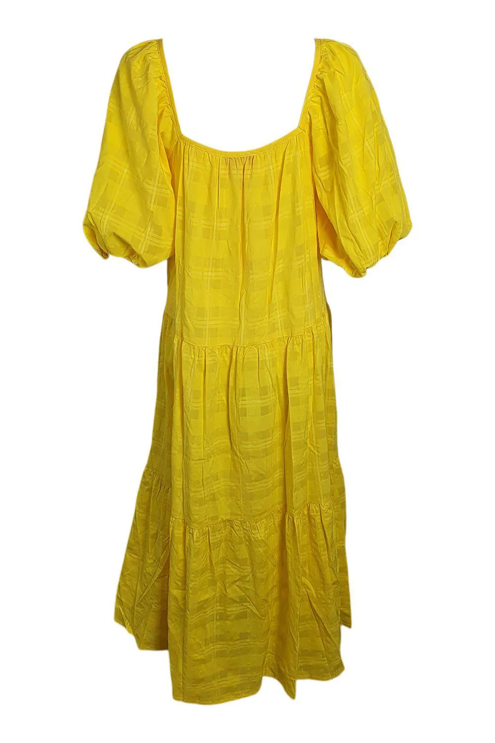 SOLID & STRIPED Sunshine Yellow Tonal Plaid Peasant Dress (XS)