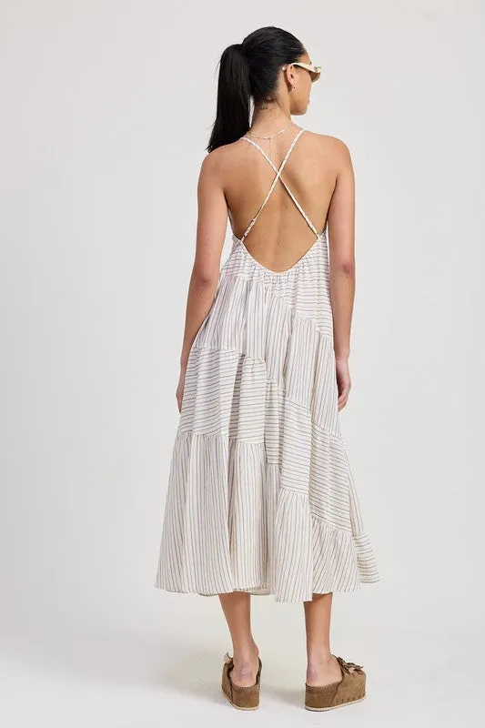 STRIPED CROSS BACK MAXI DRESS