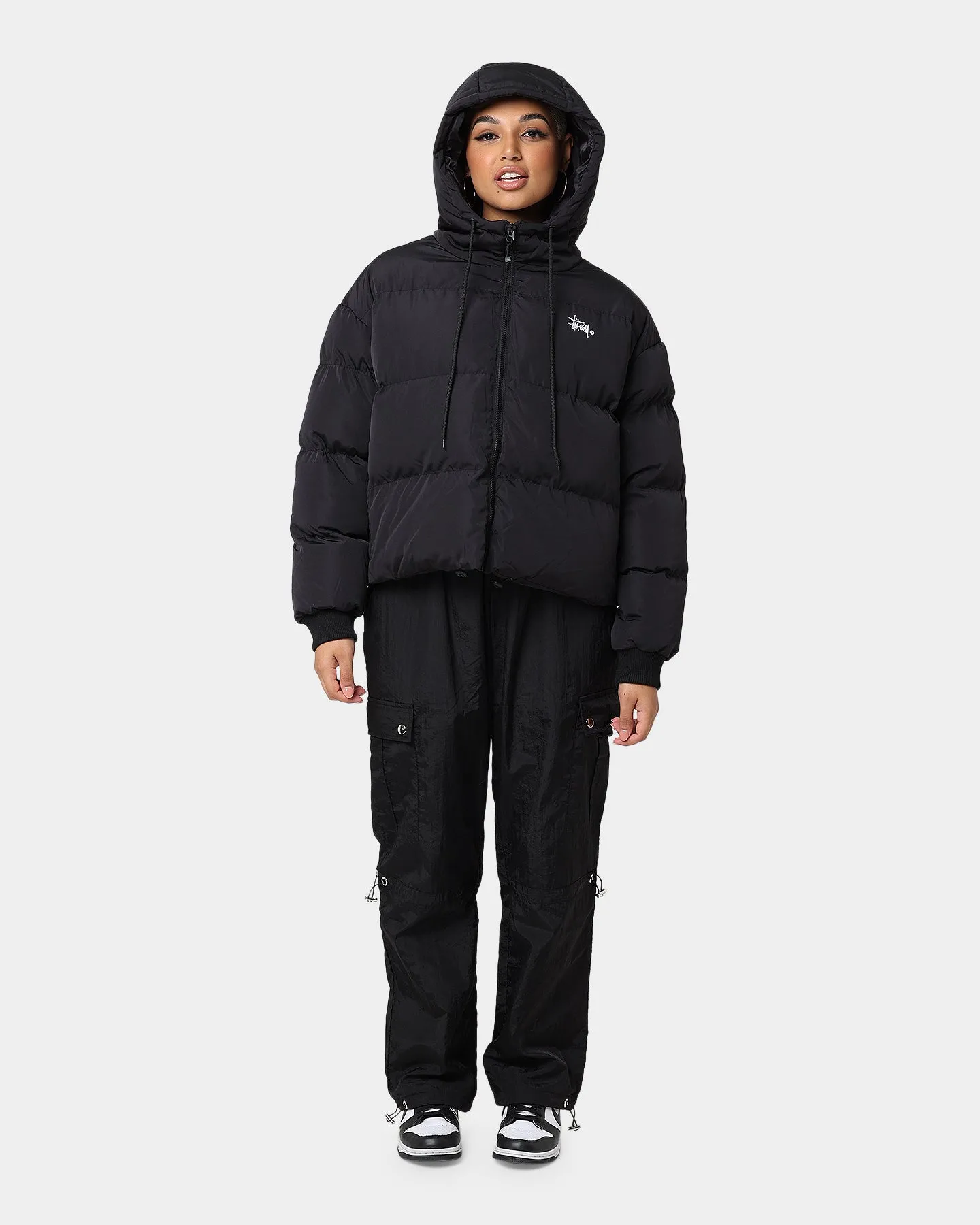 Stussy Women's Graffiti Hood Puffer Jacket Black