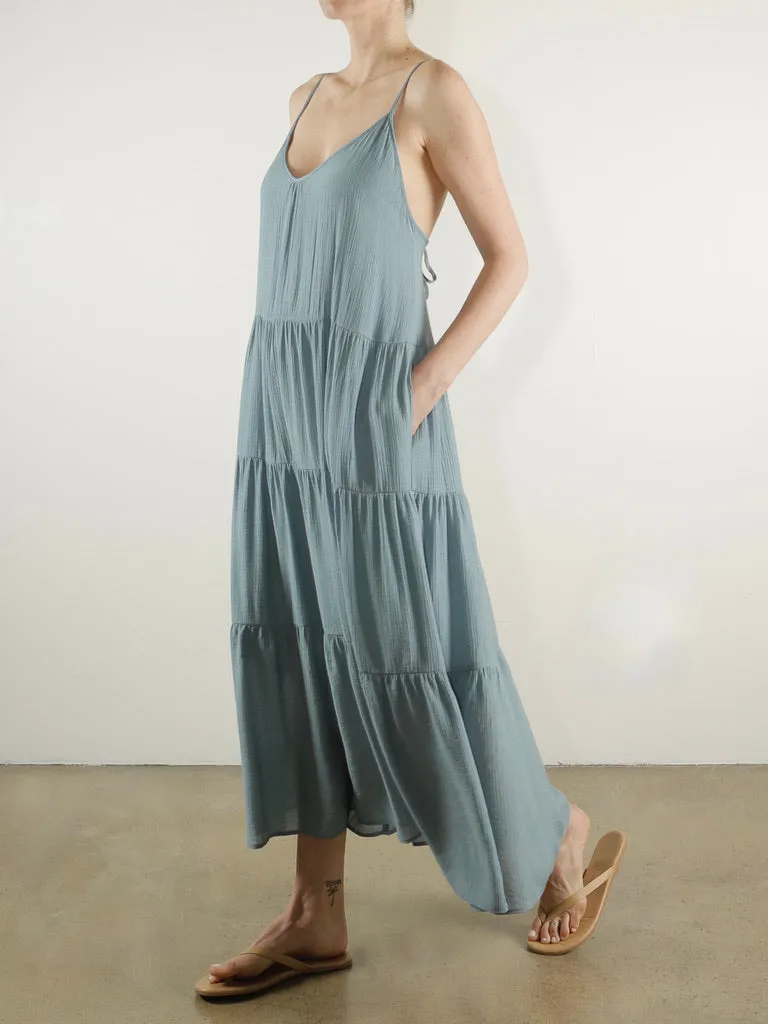 Sunny Maxi Dress in Viscose Gauze - Sea *Final Sale*