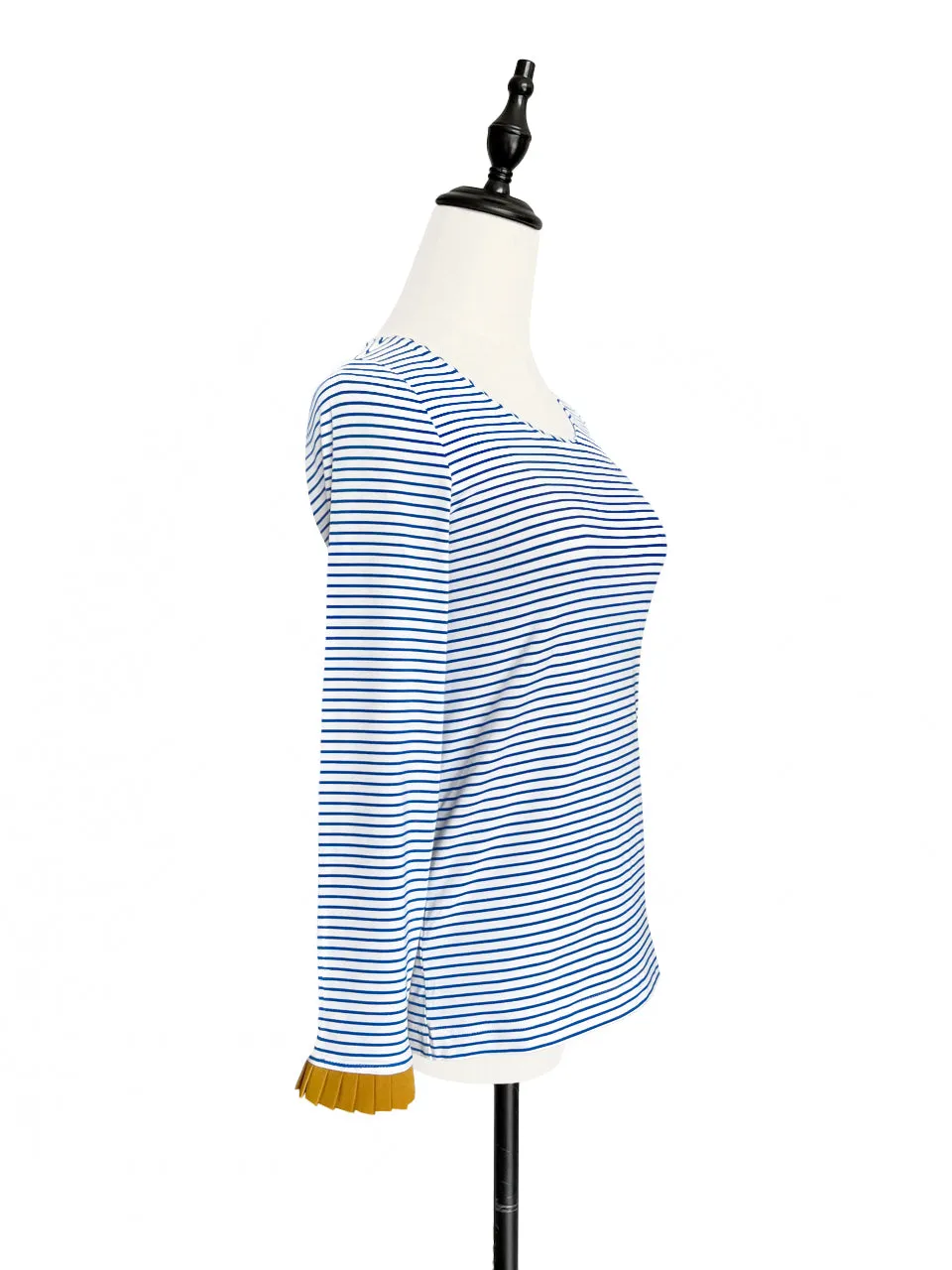 Surprise Sale! Classic White/ Blue Stripe Contrast Ruffle Cuff Knit Top