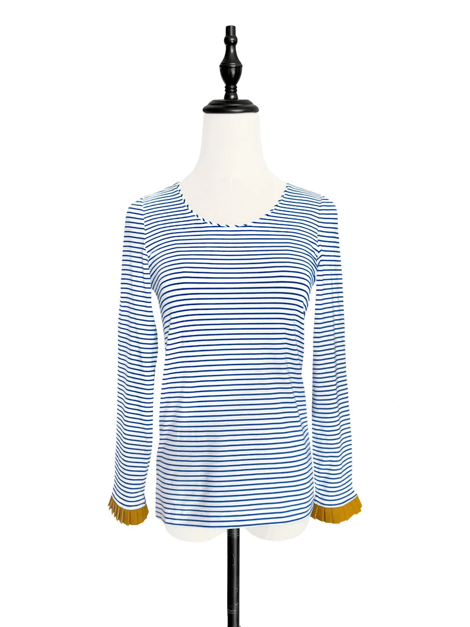 Surprise Sale! Classic White/ Blue Stripe Contrast Ruffle Cuff Knit Top