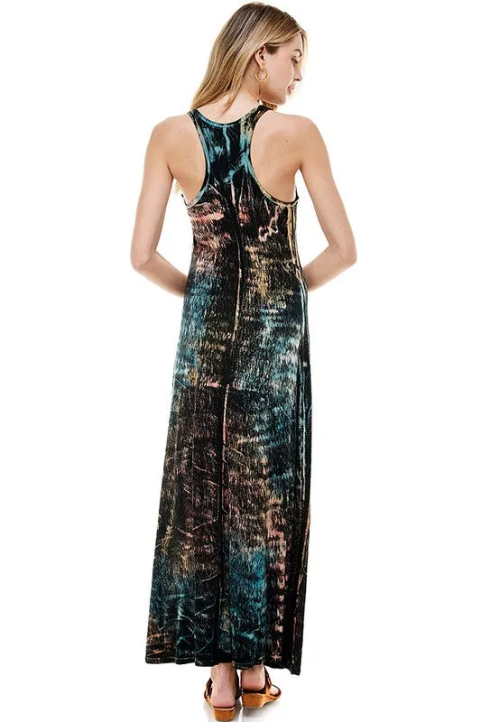 T-Party Racer Back Tie Dye Maxi Dress - Black