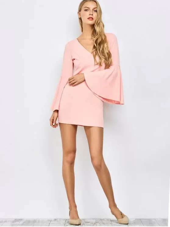 TastyHottie - Gorgeous Belled Sleeve Mini Bodycon Dress