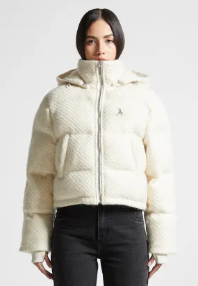 Textured Knit Puffer Jacket - Cream