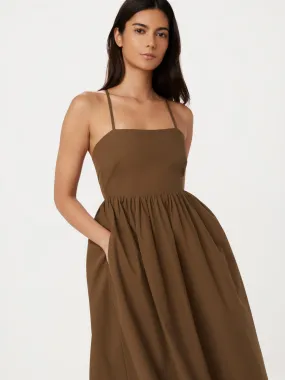 The Open Back Poplin Maxi Dress in Sepia