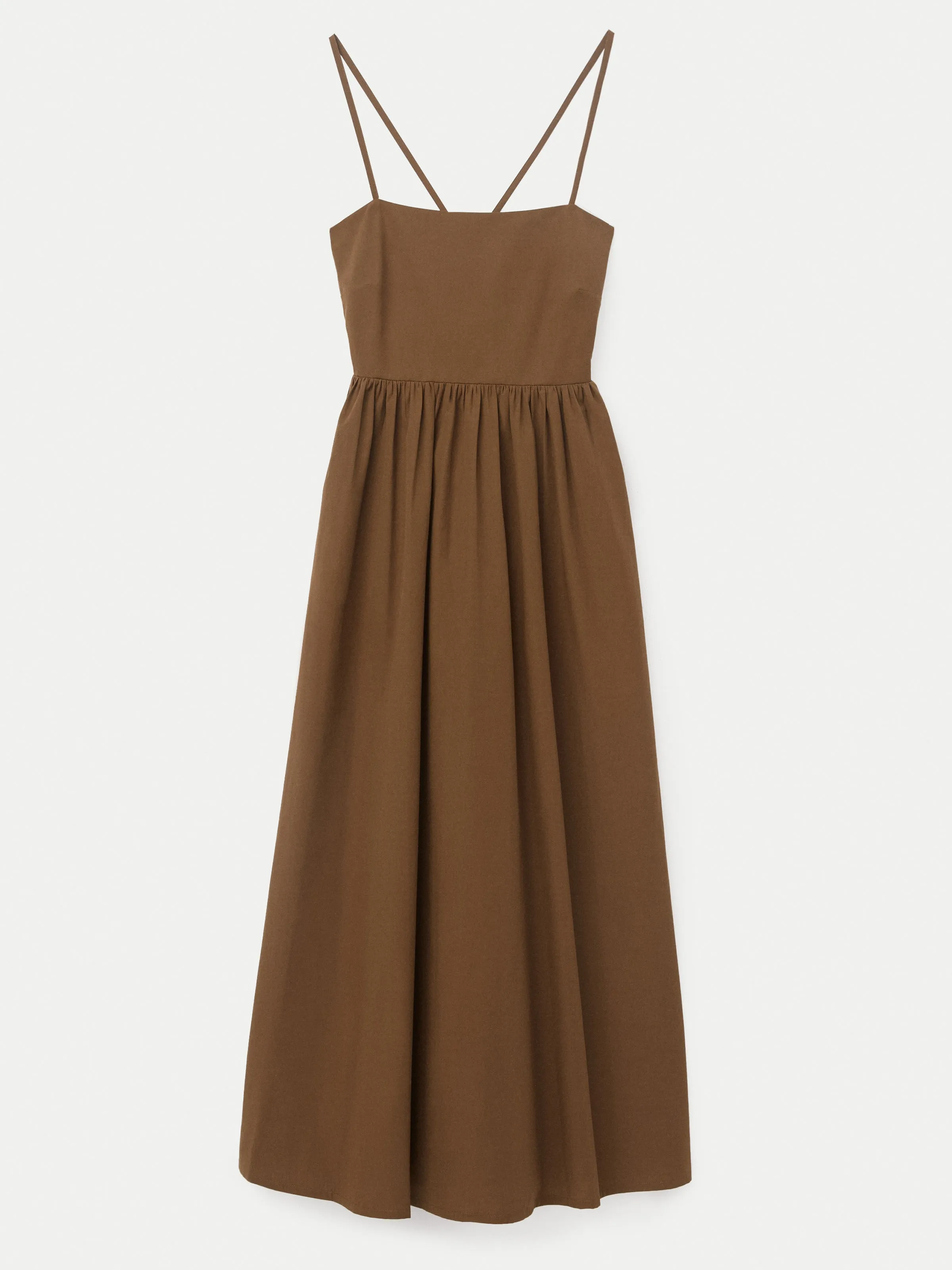 The Open Back Poplin Maxi Dress in Sepia