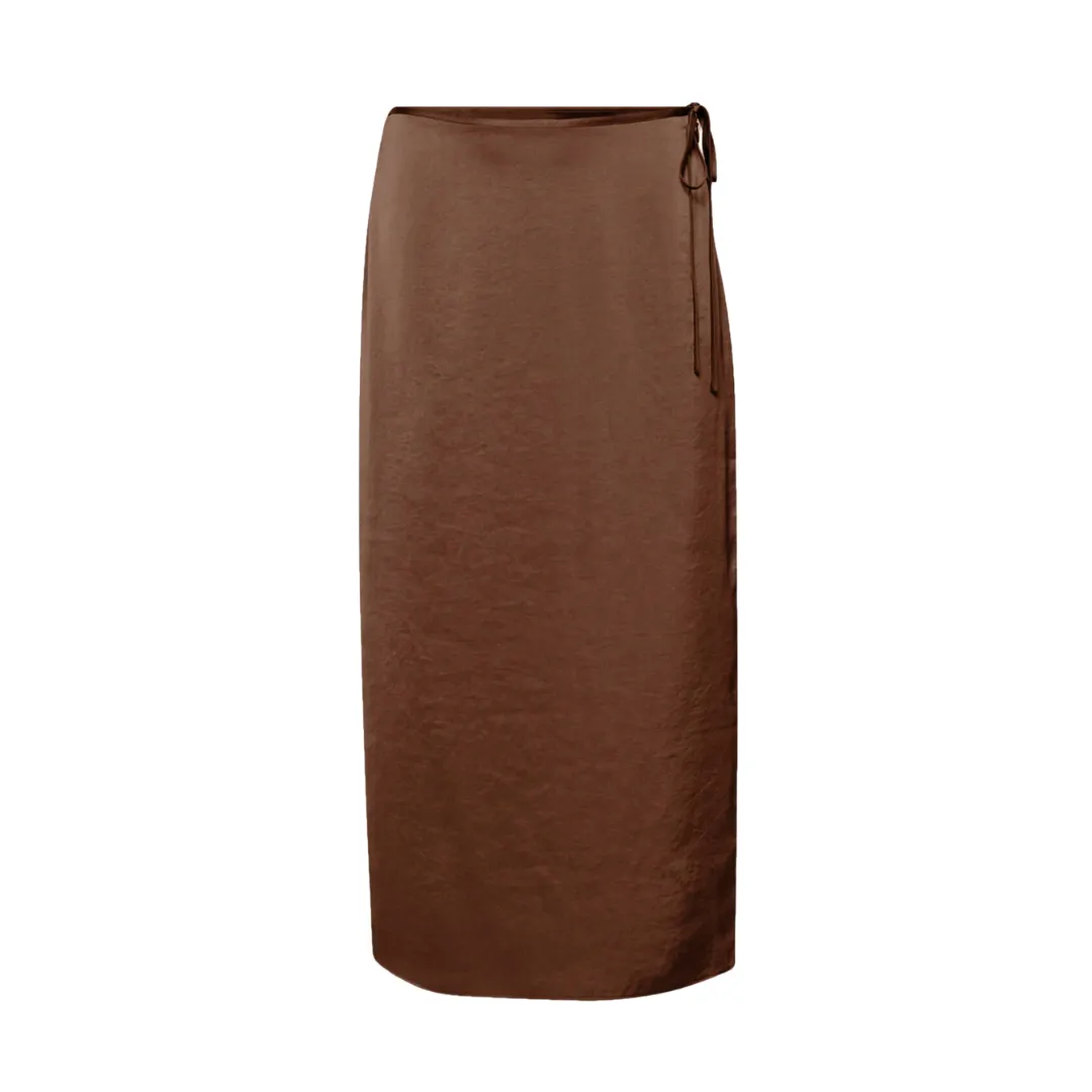 Tied Waist Satin Midi Skirt