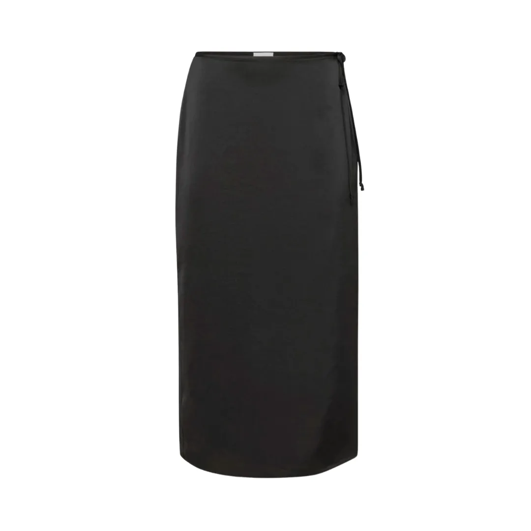 Tied Waist Satin Midi Skirt