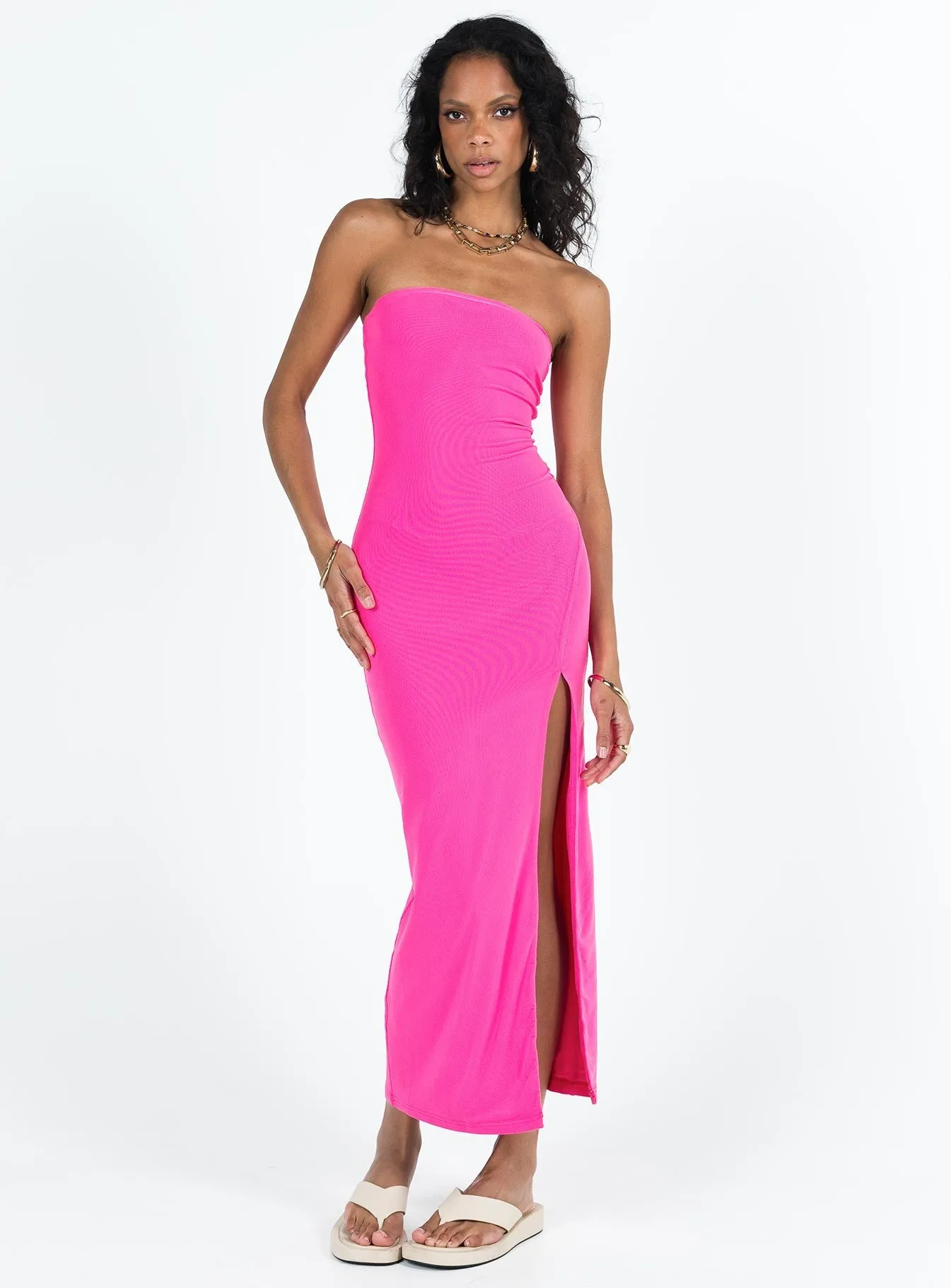 Toleet Panama Strapless Maxi Dress Hot Pink