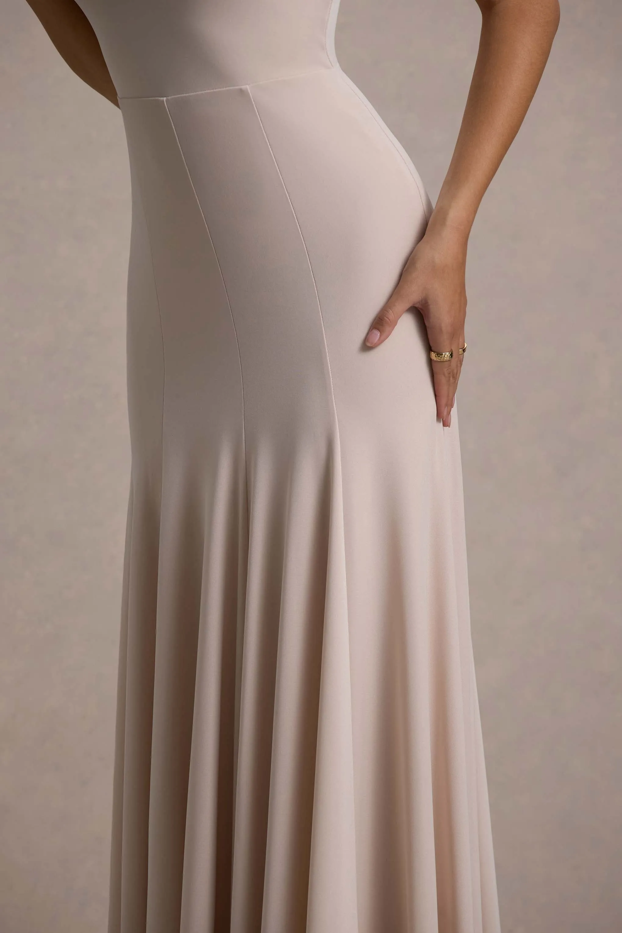 Ulani | Champagne High-Neck Maxi Dress With Open Back