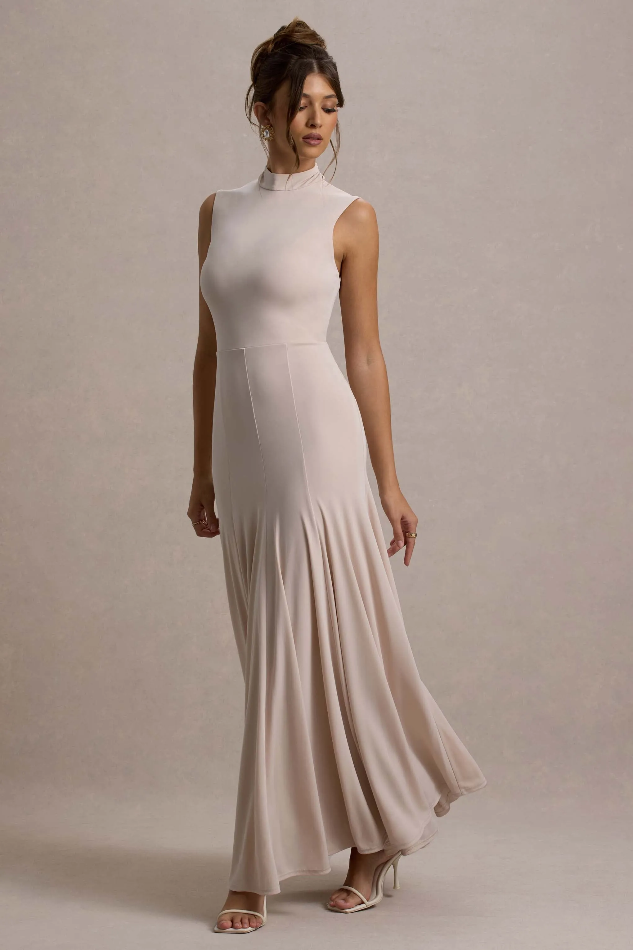 Ulani | Champagne High-Neck Maxi Dress With Open Back