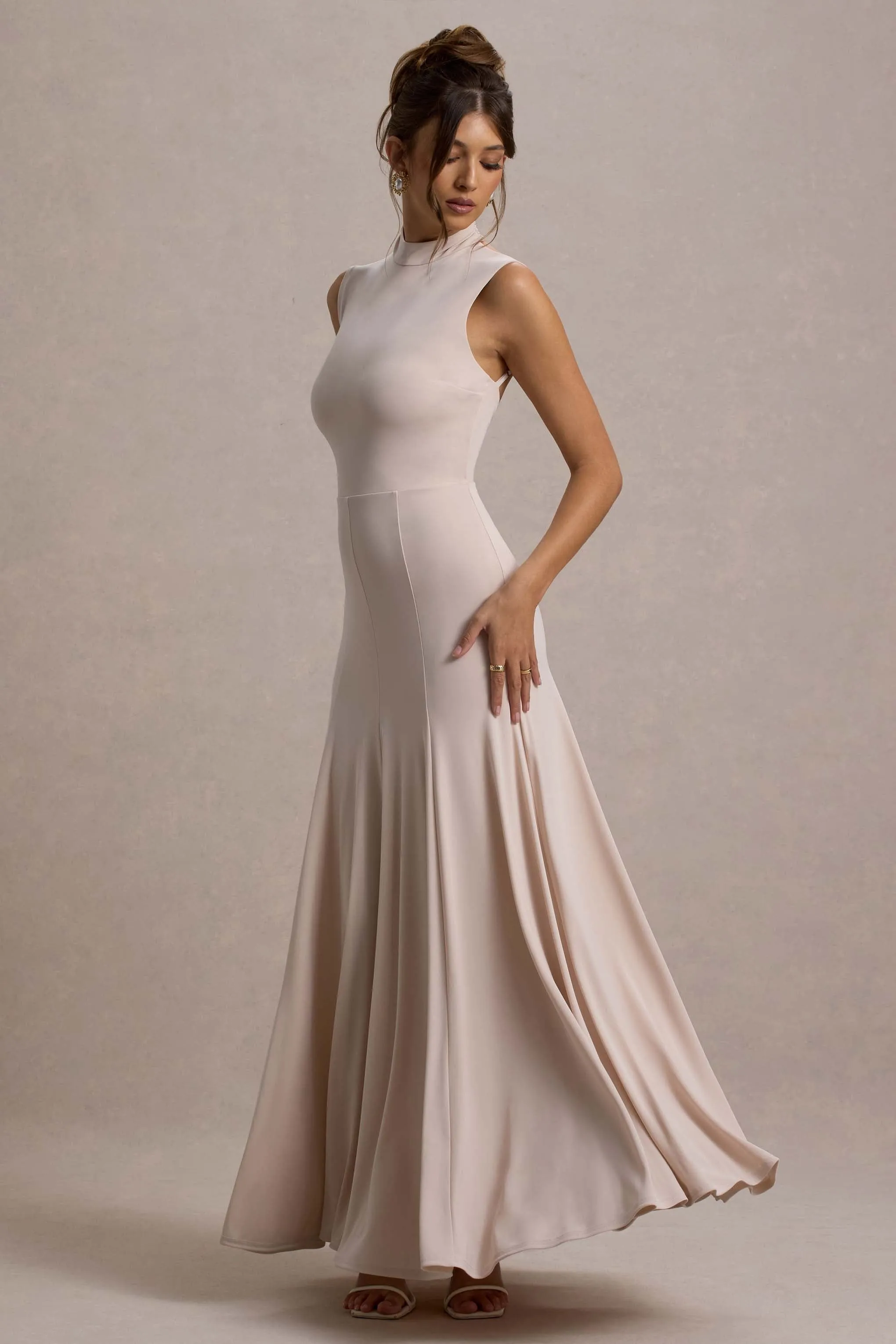 Ulani | Champagne High-Neck Maxi Dress With Open Back