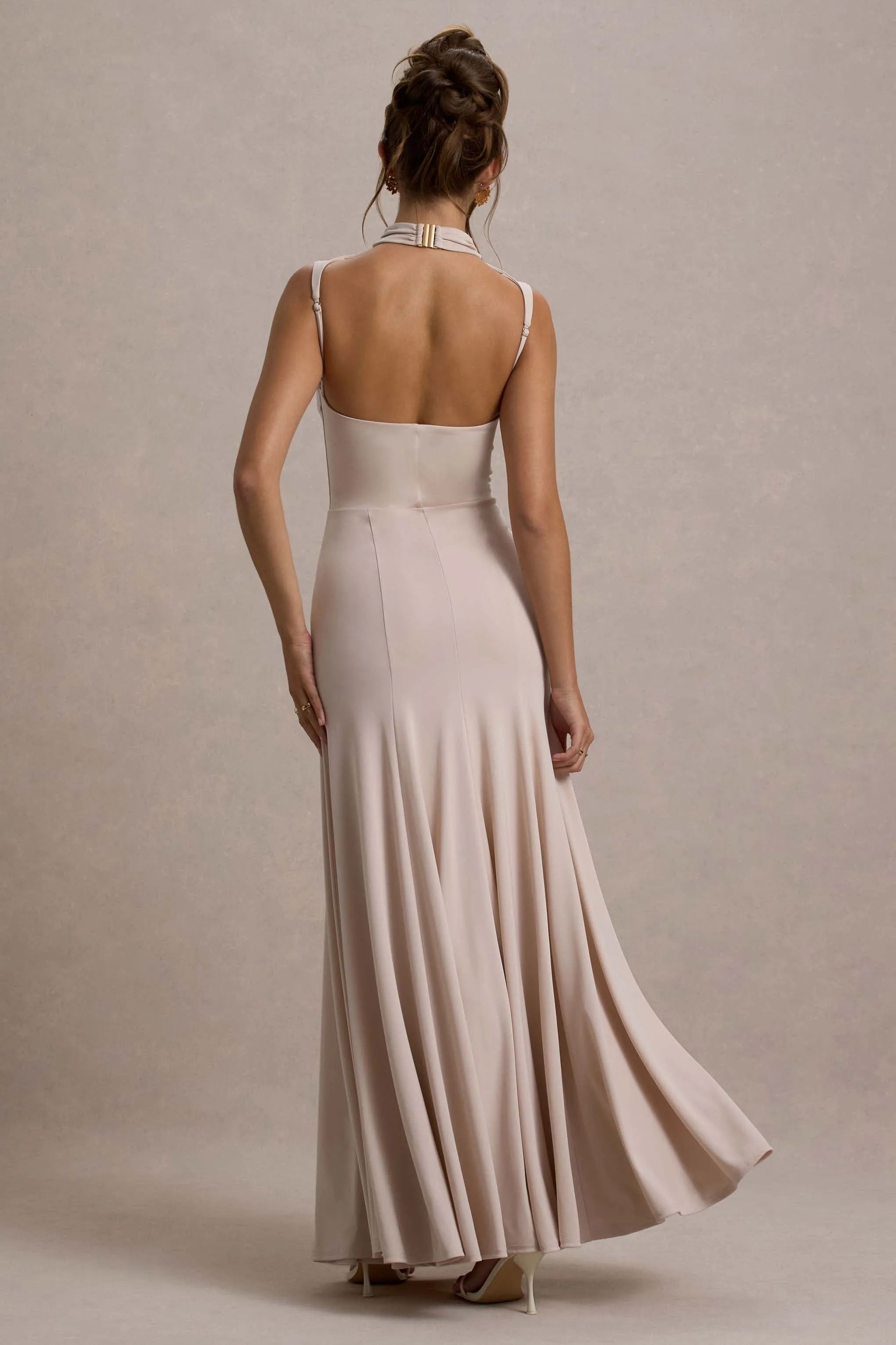 Ulani | Champagne High-Neck Maxi Dress With Open Back