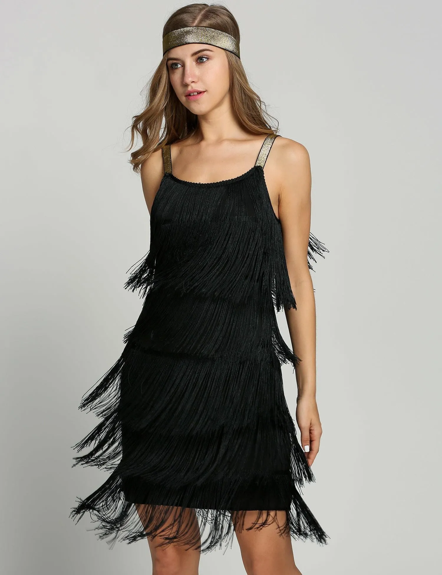 [US Warehouse] Belted Black 1920s Fringe Gatsby Dress