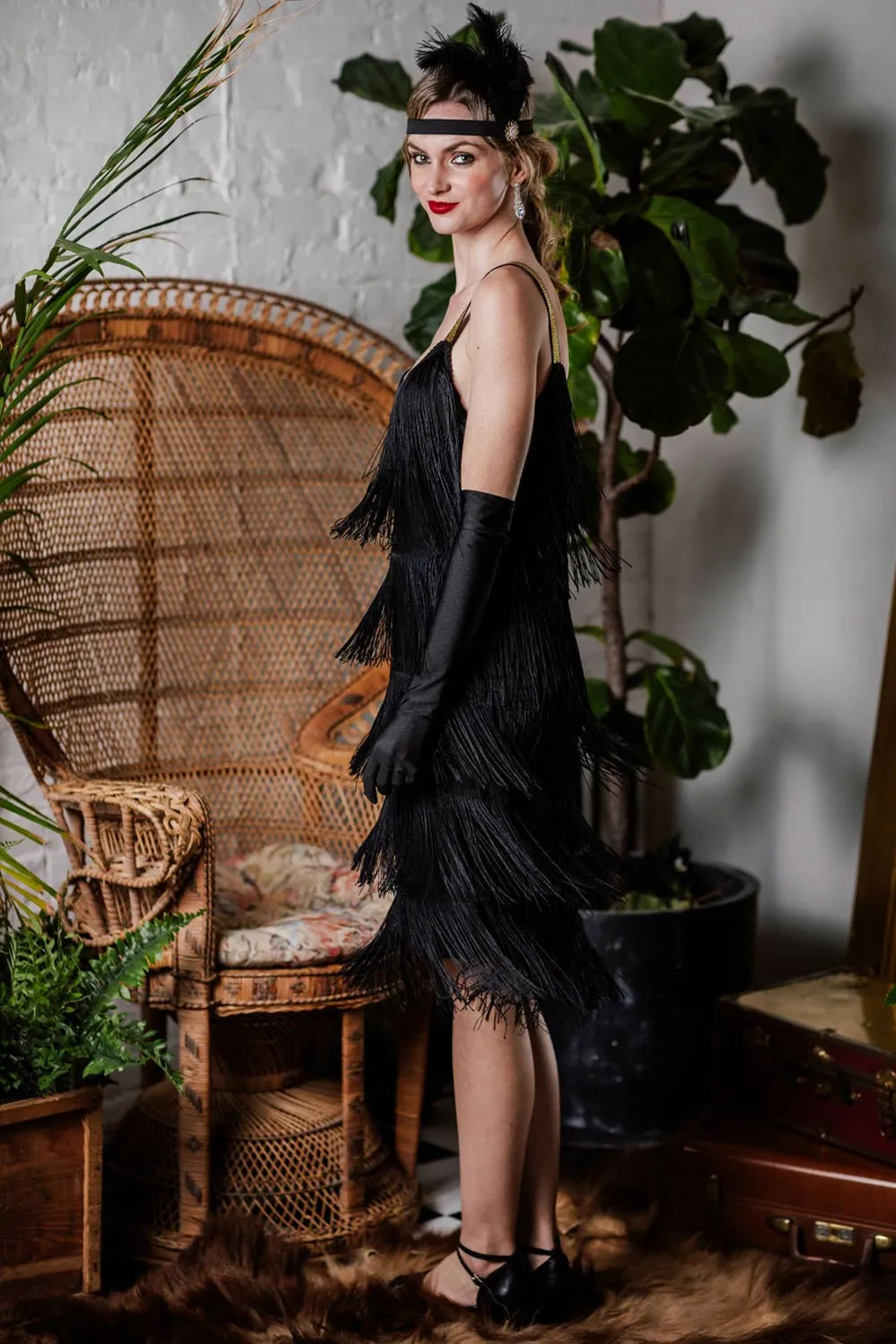 [US Warehouse] Belted Black 1920s Fringe Gatsby Dress